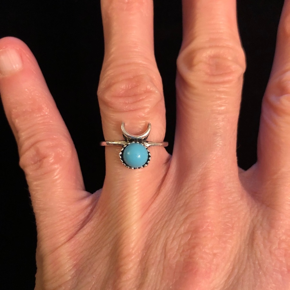 Silver and Blue Crescent Ring
